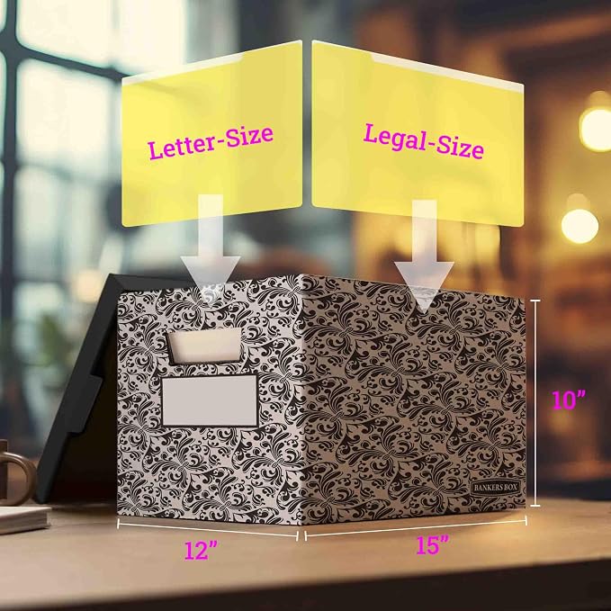 Bankers Box 4-Pack Brocade Design, Medium Duty File Storage Boxes with Lids, FastFold Assembly, Letter/Legal, STOR/FILE, (0022705) - Image 2
