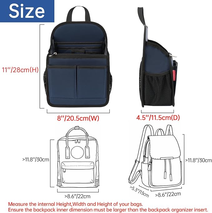 Mini Premium Rugged Backpack Purse Organizer Insert for Women Fashion Small Backpack-19 Pockets,Padded Water-repellent Nylon-Gray - Image 2