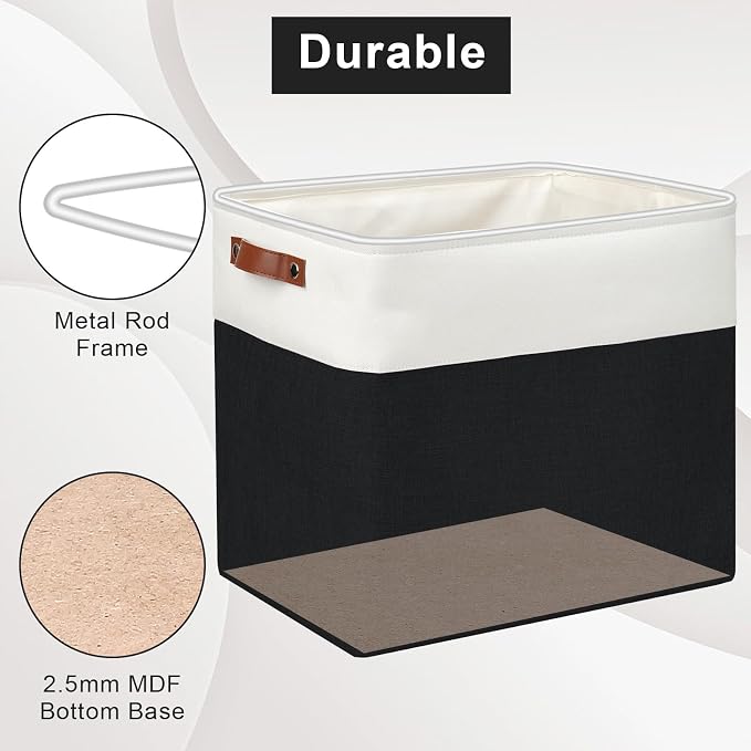 Large Fabric Storage Baskets | 50L Storage Bins, Decorative Linen Closet Baskets with Handles for Organizing, Shelf, Toys, Clothes, Home, Office, Nursery, 17x12x15Inches (Black&White) - Image 4