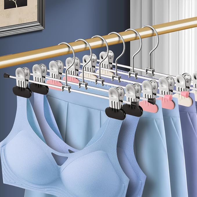 Matel Pants Skirt Hangers with Wide Clips,14 Inch 50 Pack, Black | Non-Slip,Adjustable metal wide clips,Space-Saving,Heavy duty, for pants/skirt/dress/trousers/jeans/shorts/leggings,Women - Image 6