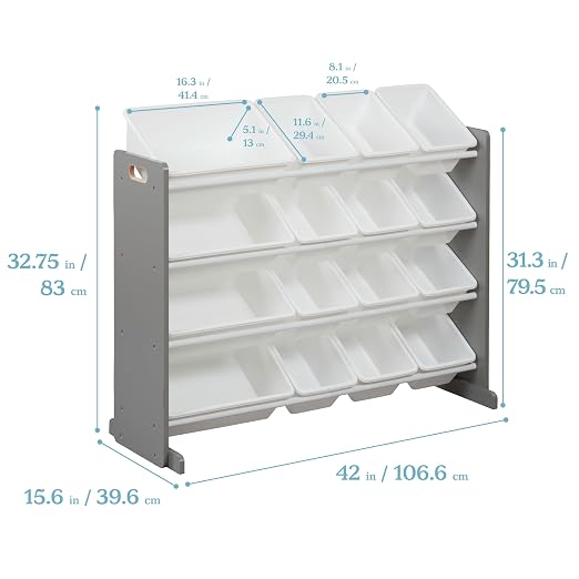 ECR4Kids 4-Tier Organizer with 16 Removable Plastic Bins, 4x4, Toy Storage, Grey/White | Durable plastic bins, MDF panels, steel frame, GREENGUARD Gold Certified, 60 lb capacity, anti-tip kit, playroom/classroom - Image 3