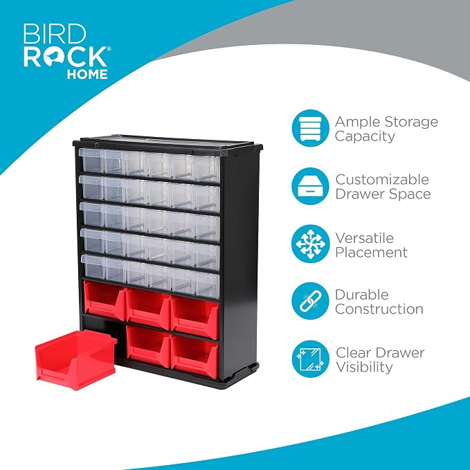 BIRDROCK HOME Craft Organizer Bin with 36 Drawers | Heavy-Duty Metal Hardware Storage Organization | Great for Nails, Nuts, Bolts, Legos | Mini & Large Drawer - Image 3