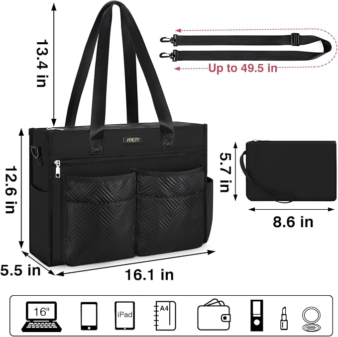 ITIEZY Large Utility Tote Bag for Women with 18 Pockets, Waterproof Teacher Nurse Bags with Zipper for Everyday Travel Work - Image 3
