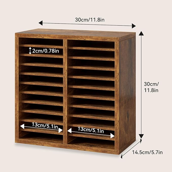 YMYNY Wooden Marker Organizer, Vintage Brown,11.81 x 5.31 x 11.81 HMR001H | Desktop Storage Hold 176 Markers,Pens,Pencils,Art Brushes Stationary Organizer Pencil Holder with 22 Compartments for Home - Image 4