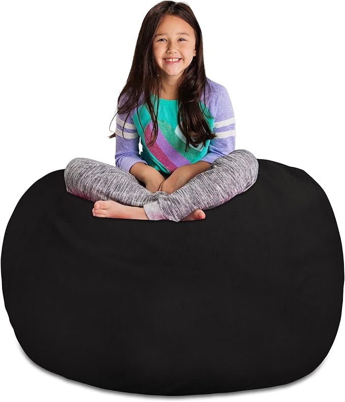 Posh Creations Stuffable Kids Stuffed Animal Storage Bean Bag Chair Cover - Childrens Toy Organizer, X-Large 48" - Soft Faux Rabbit Fur Black by PoshCreations