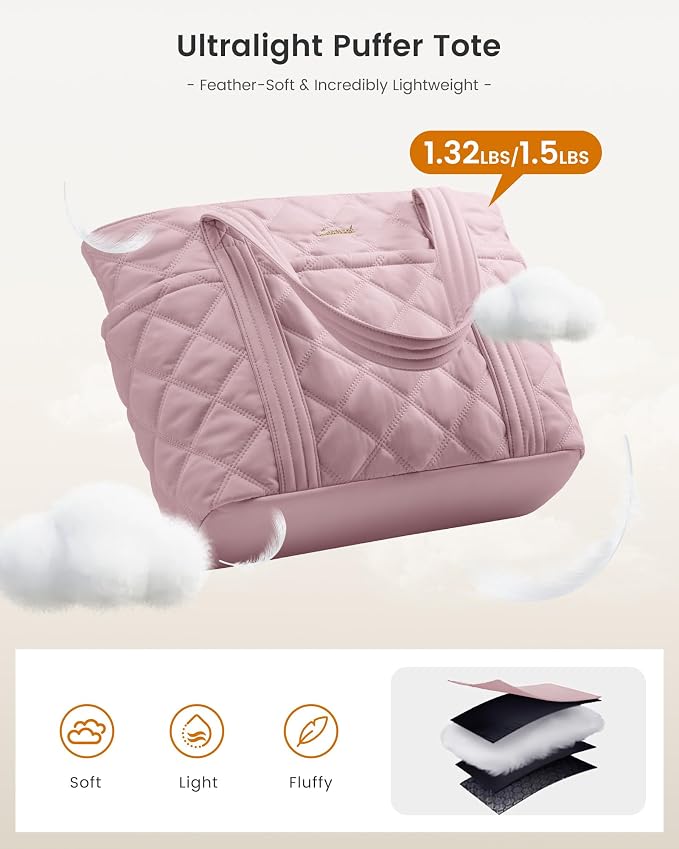 LOVEVOOK Puffer Tote Bag for Women, Puffy Work Handbag with Cup Holder, Travel Carry On Bag with Zipper for Teacher Nurse Gym - Image 5