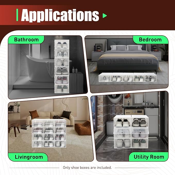 20/24 Pack Clear Clamshell Shoe Storage Boxes,Stackable Shoe Box Organizer,Up to Size 11/12,Need Assembly(20PCS A - Image 7