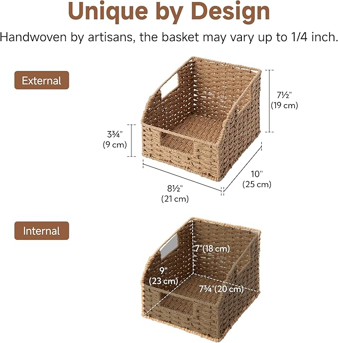 StorageWorks Wicker Baskets for Organizing, Book Baskets, Orange, 2-Pack | Round Paper Rope Pantry Organizers and Storage, Wicker Storage Baskets for Shelves, Baskets for Books, Pantry Storage Baskets - Image 2