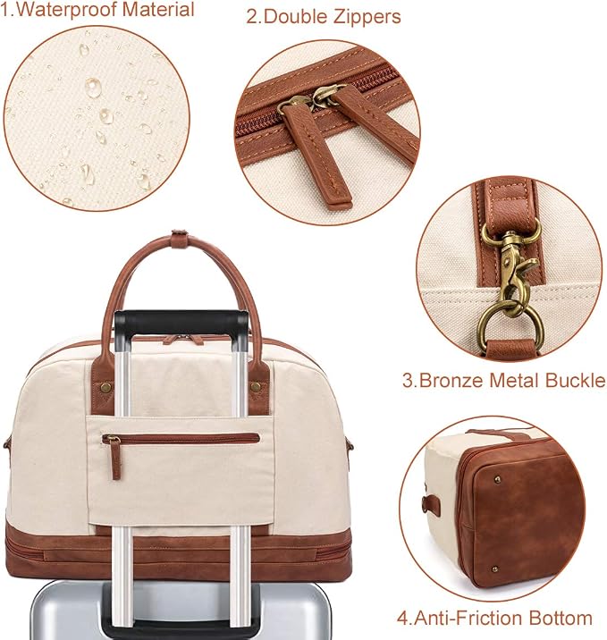 Weekender Bag for Women Canvas Overnight Bag Large Travel Tote Bag Carry on Shoulder Duffle Bag With Shoe Compartment,Perfect for Travel/Daily Use/Birthday Gift … - Image 4