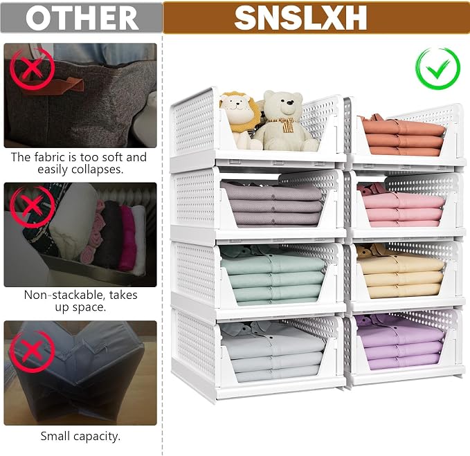 Upgraded Closet Organizers and Storage, Stackable Closet Organizer Basket | 5 Pack Foldable Closet Storage Bins for Bathroom Laundry Room Wardrobe Storage, Space-Saving Clothes Drawer Organizer - Image 3