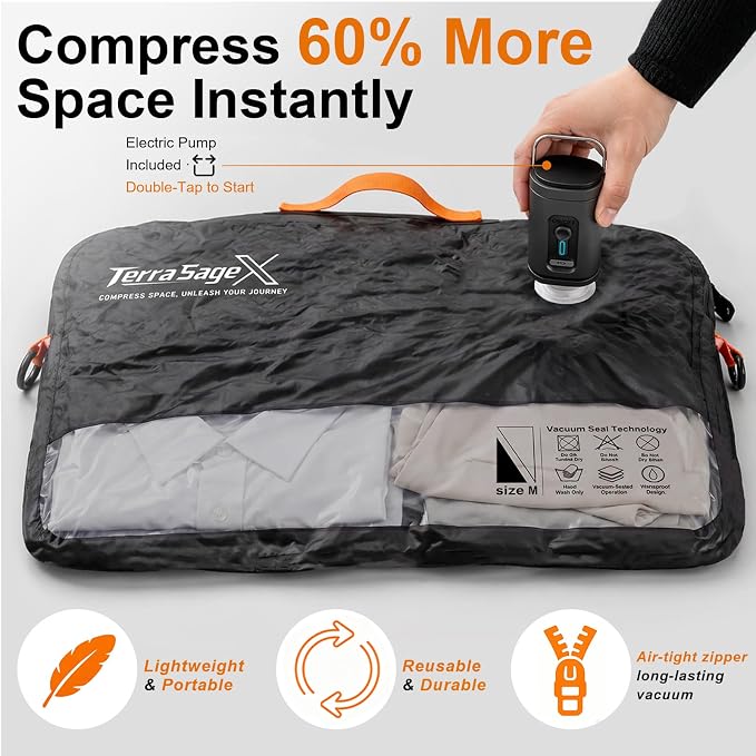 Travel Vacuum Bags with Pump, Space Saver Compression Storage Bags for Luggage & Suitcase, Clear Viewing Window, Reusable Vacuum Seal Bags for Clothes, Bedding & Travel (32L, 2 Pack) - Image 2