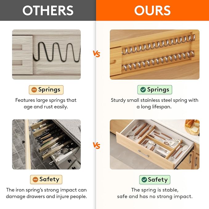 Lifewit 2.4" Kitchen Drawer Dividers, Adjustable Bamboo Drawer Organizers | 6 Pack 13"-16.5" Expandable Drawer Separator for Clothes, Utensils, Dresser, Cabinet, Closet, Nursery Organization & Storage - Image 4