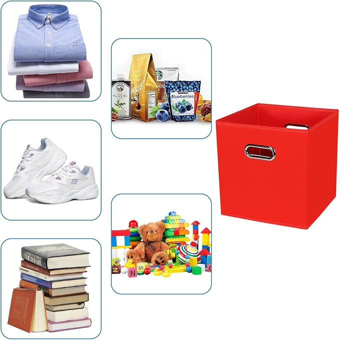 Fabric Cubby Storage Bins,13x13x13 Inches,Cube Organizer Bin Foldable Storage Boxes with Dual Handles Fabric Organizer Box and collapsible Storage basket,Set of 8,Red - Image 3