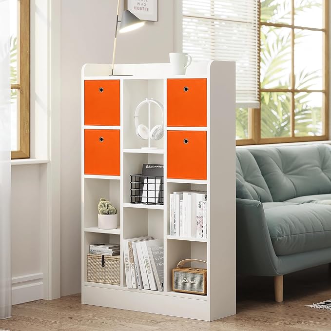 Foldable Storage Cubes Bins ,11 Inch Cloth Storage Cube Fabric Storage Box Cubes Organizer Baskets with Dual Handles for Home Organizer Set of 8 (Orange) - Image 4