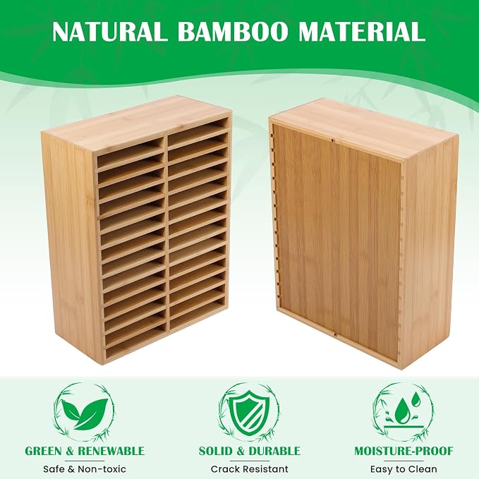 Bamboo Marker Organizer for 224 Markers, Desktop Marker Storage Holder | 28 Compartments, Large Capacity, Space-saving, FSC-certified Bamboo, No Assembly - Image 8