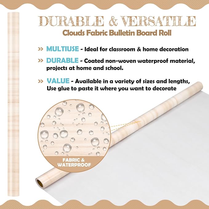 Kolldenn 2 Rolls Light Wood Grain Fabric Bulletin Board Paper Roll 4 x 12 ft Extra Large Non Woven Waterproof Roll Fade Resistant for DIY Craft Drawing Painting Classroom Decor(Light Wood Grain Style) - Image 3
