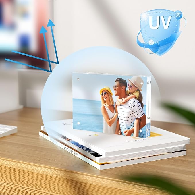 AITEE 5x7 Acrylic Picture Frames 6 Pack, Clear Picture Frames，20% Thicker | Freestanding Double Sided Magnetic Acrylic Lucite Frameless Transparent Square Frame Block Gift for Desktop Display - Image 4