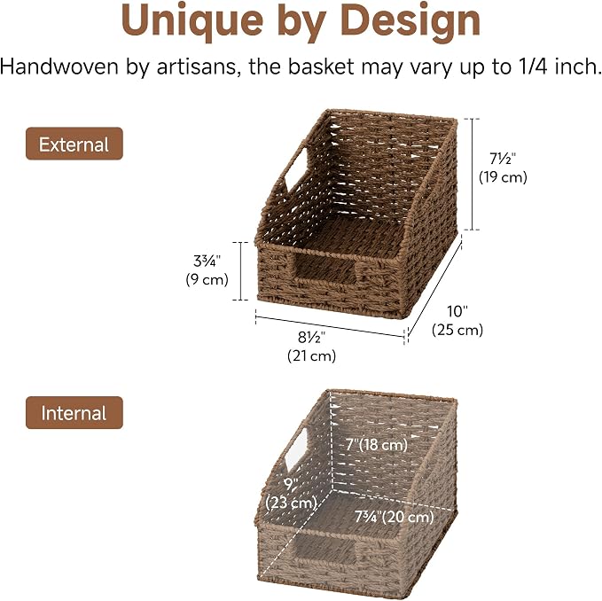 StorageWorks Wicker Baskets for Organizing,Brown Baskets for Storage,2-Pack | Round Paper Rope Pantry Organizers and Storage,Handwoven Wicker Storage Baskets for Shelves,Brown Baskets,Brown Wicker Basket - Image 2
