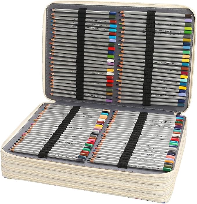 384 Slots Pencil Case, 4-Layer Organizer with Shoulder Strap | 4-layer twill oxford case with 384 elastic slots, carry handle, removable strap, and outer pocket for phone or keys. - Image 3