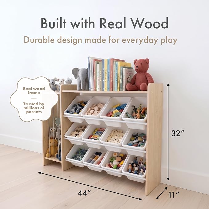 Humble Crew Stuffed Animal Storage, Kids Toy Storage Organizer, Solid Wood | 12 removable bins, solid hardwood, 48 in wide, toddler friendly, easy cleanup, for playrooms, bedrooms, and nurseries - Image 2