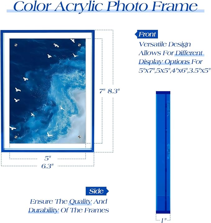 5x7 Picture Frame Magnetic Colored Acrylic Photo Frame Self Standing | Wall Mounting/Tabletop Display, Purple Floating Picture Frame, 5x7/5x5/4x6, Horizontal and Vertical Formats (1 Pack) - Image 2