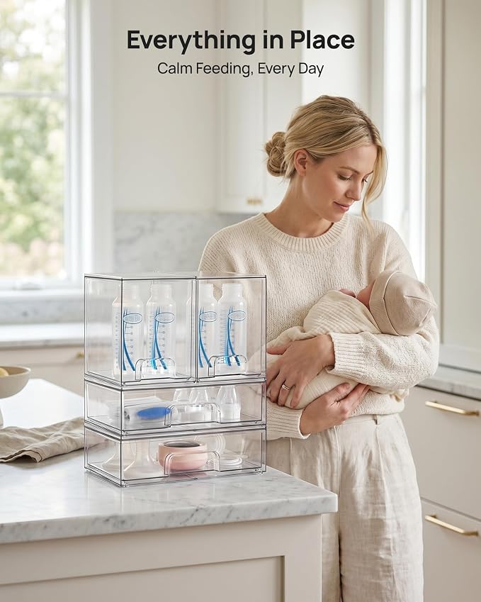 Vtopmart Clear Stackable Storage Drawers Set of 4, Baby Bottle Organizer | Plastic Organizer Bins for Makeup, Cosmetics, Beauty Supplies,Ideal for Vanity, Bathroom,Cabinet,Pantry Organization - Image 5