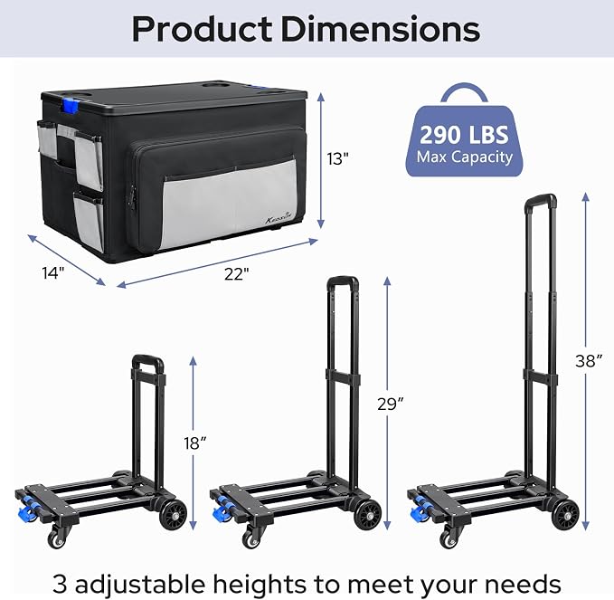 KEDSUM 2 in 1 Rolling Cart with Canvas Organizer Bag, 290LBS/70L Capacity Collapsible Teacher Rolling Cart with Lid for School, Craft, Office & Garden, Ideal for Teacher, Therapist & Crafter - Image 7