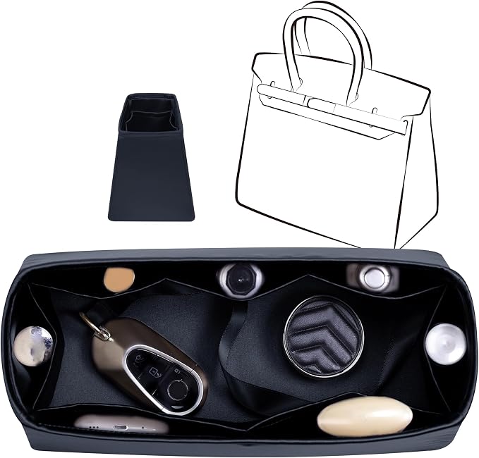 Fits for Brikin Bag Insert Organizer For Hermes(30 S,Blue Nuit) | Premium Silk Material,Smooth Touch,Lightweight,zipper,protect from scratches & stains,multiple pockets,keychain,waterproof by JLYZMoon
