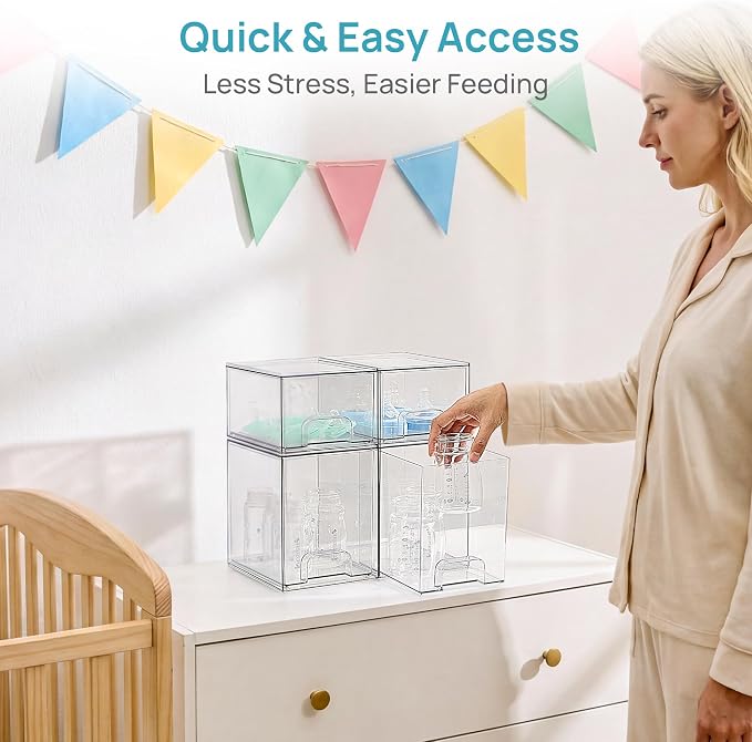 Vtopmart Clear Stackable Storage Drawers Set of 4, Baby Bottle Organizer | Multi-purpose Plastic Boxes Ideal for Kichen Countertop, Vanity, Bathroom, Cabinet, Pantry Organization - Image 6