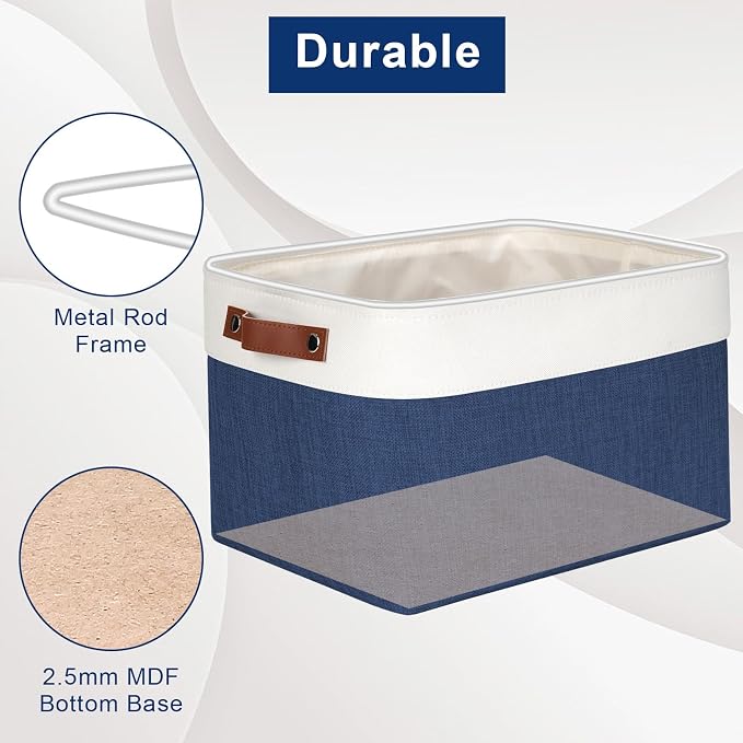 Storage Bins Large Fabric Storage Baskets for Shelves 3 Pack, Decorative Linen Closet Baskets with Handles for Organizing, Shelf, Clothes, Home, Office, 15x11x9.5Inches (NavyBlue&White) - Image 4