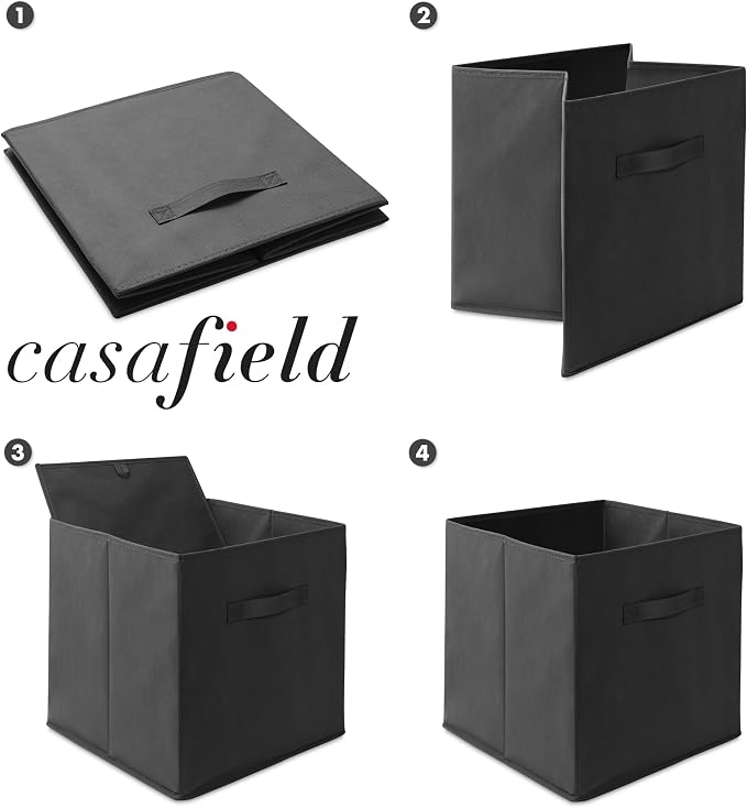 Casafield Set of 12 Collapsible Fabric Cube Storage Bins, Black - 13" Foldable Cloth Baskets for Shelves, Cubby Organizers & More - Image 6