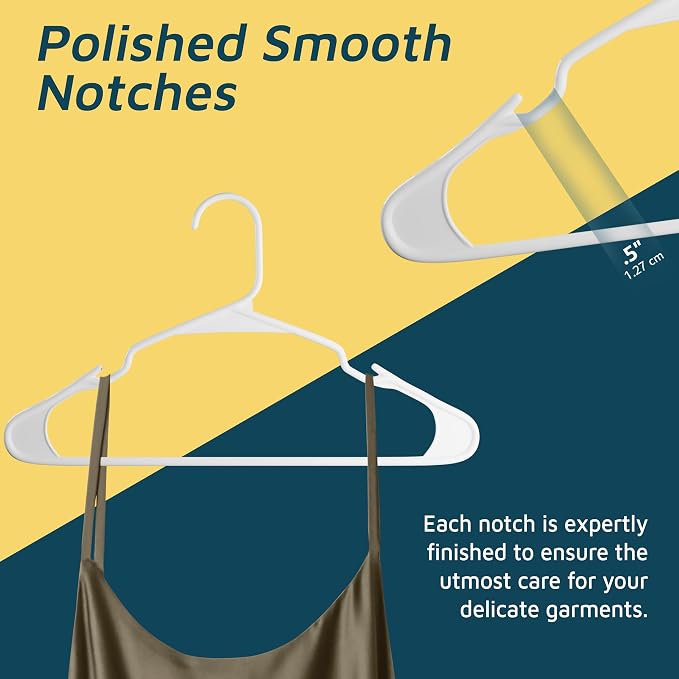 Plastic Clothes Hangers – Heavy Duty Hanger Set, for Organizing Clothes, Dresses, and Coats, Holds Up to 5 lbs, Space-Saving Hangers with Non-Slip Shoulder Grooves, Pack of 180, White - Image 7
