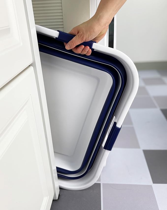 SAMMART 42 (11 Gallons) Collapsible Plastic Laundry Basket, Foldable Pop Up Storage Container/Organizer, Space Saving Hamper, Portable Bin for Dorm Room Bathroom (1, White/Starry Blue) - Image 7