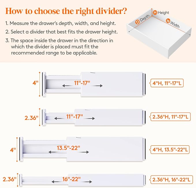 Lifewit 4" High Upgrade Drawer Divider, Adjustable Drawer Organizer Clothes | 10 Pack 11-17" Expandable White Plastic Drawer Separator for Dresser, Kitchen, Closet, Nursery, Office Organization & Storage - Image 3