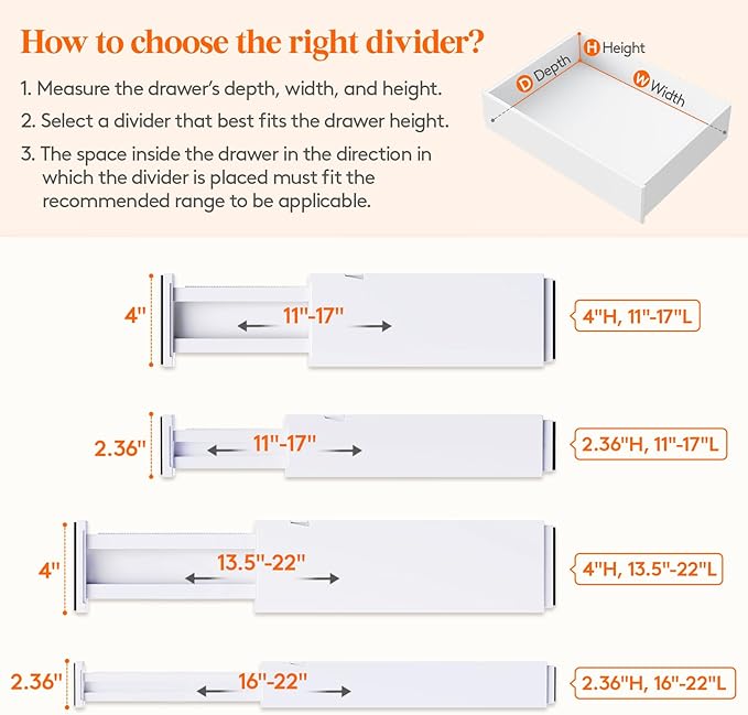 Lifewit 5 Pack Upgrade Drawer Dividers for Clothes, 4" High 11"-17" Adjustable Dresser Drawer Organizers, Expandable White Plastic Drawer Separators for Kitchen, Nursery, Office Organization & Storage | 5 Pack 11"-17" Expandable White Plastic Drawer Se... - Image 3