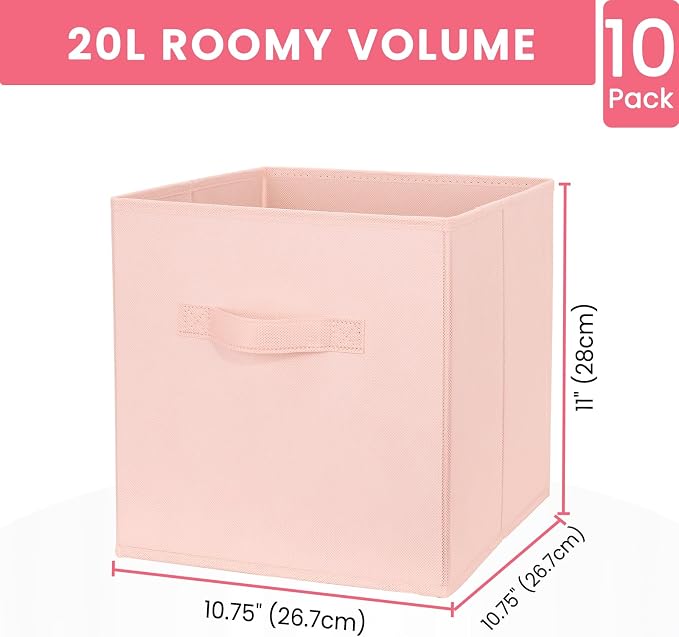 Storage Cubes- 11 Inch Cube Storage Bins for Organizing Shelves - Nursery Closet Organization Bins for Clothes Blanket - 10 Pack Collapsible Decorative Storage Box for Magazines (Pink) - Image 2