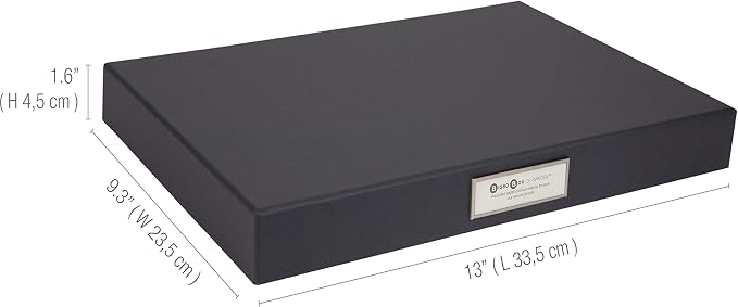 Bigso Sven Fiberboard Classic Hinged Document Box - File Organizer for Important Paperwork - Document Storage Box with Hinged Lid & Metal Label Window - 1.8 in x 13.2 in x 9.3 in - Dark Grey - Image 3