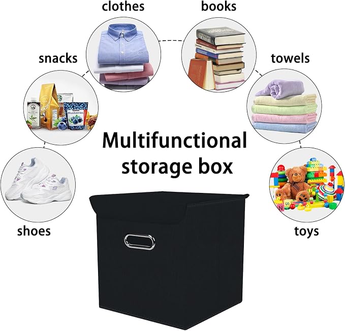 Closet Organizers Fabric Storage Bins With Lids Collapsible Cube Storage Organizer Basket With Handles,Storage Boxes for Clothes Storage,Office,Toys,3 Pack,（Black - Image 3