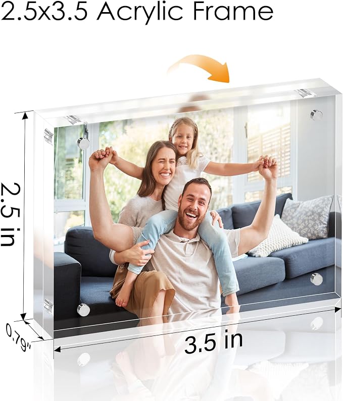2.5x3.5 Acrylic Picture Frame 6 Pack, 20mm Thick, Tabletop Display | Double-Sided Transparent Magnetic Frameless Photo Frame, for Photos, Fits Home, Office - Image 2