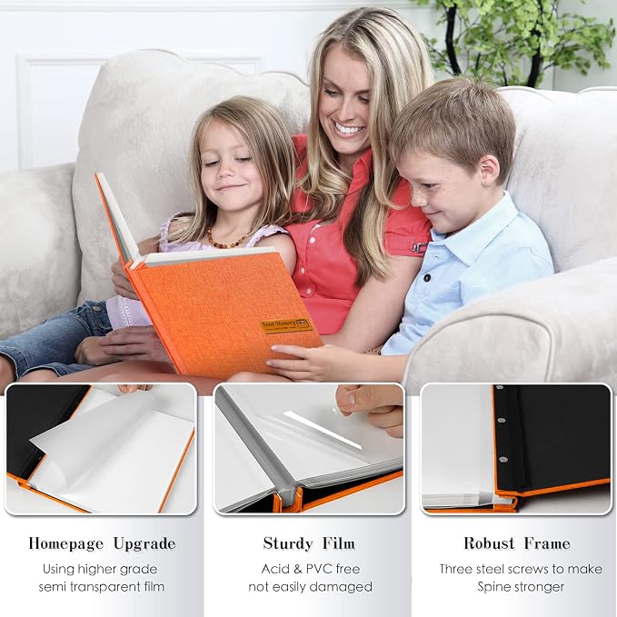 Large Photo Album Self Adhesive Magnetic Scrapbook,Scrapbook Album for 4x6 5x7 8x10 Picture,60 Pages Linen Cover Memory Book for Wedding Family Baby, with Metallic Pen and Scraping Plate(Grey) - Image 3
