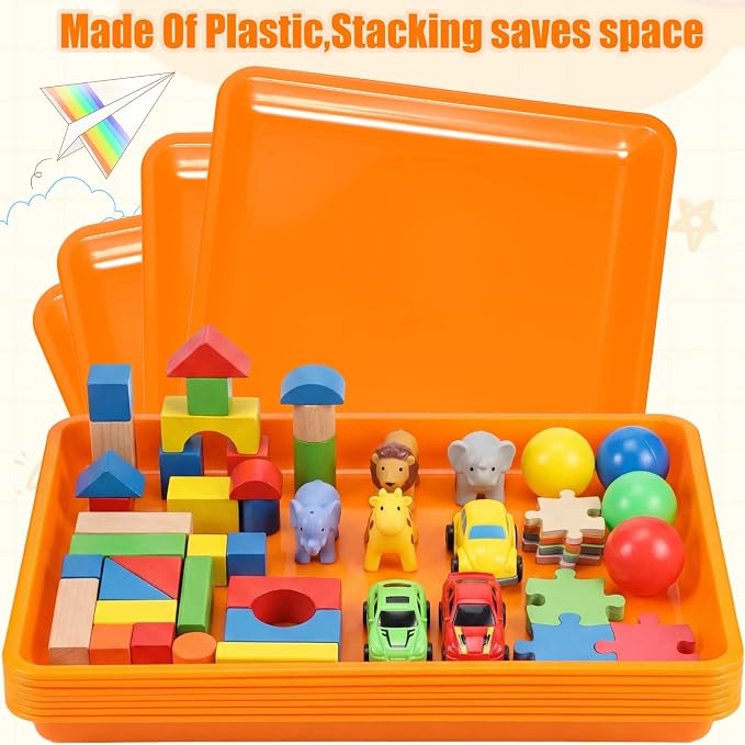 Maitys 15 Pack Plastic Art Trays 12 x 16 Inch Activity Crafts Trays Sensory Tray DIY Projects, Painting, Beads, Jewelry Office Home Organizer Arts and Crafts Supplies(Orange) - Image 4