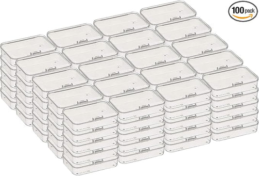100 Pack Rectangular Mini Clear Plastic Storage Containers | 3.35x2.17x0.98 inch, Hinged Lid, For Beads and Small Craft Items by Thintinick