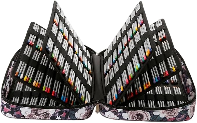 480 Slots Colored Pencil Case Organizer with Shoulder Strap | Twill Oxford fabric case for 480 pencils or 320 gel pens, with 4 layers, 2 outer pockets, handle, and removable strap. - Image 2