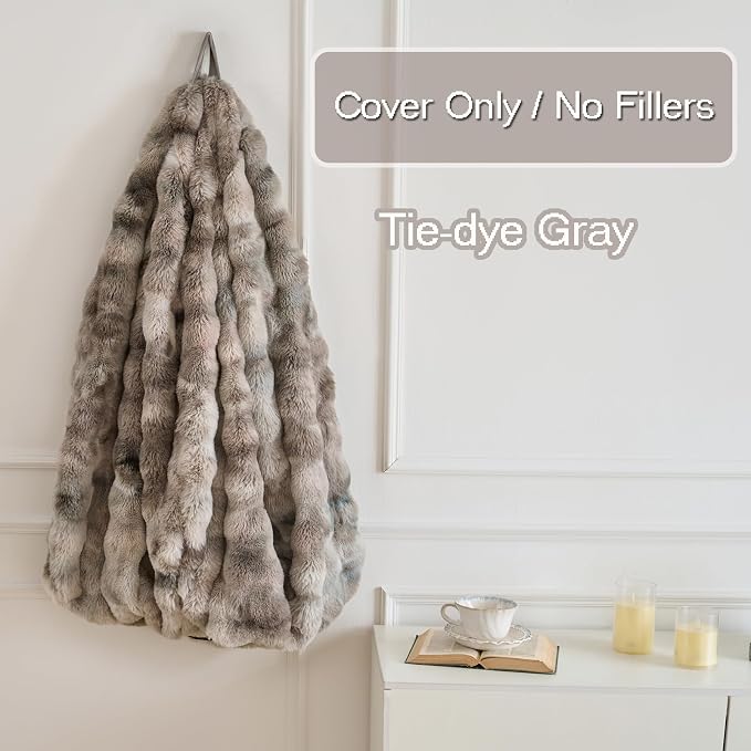 Fluffy Faux Rabbit Fur Bean Bag Chair Cover(No Filler),Cozy Shaggy Bubble Stuffed Animal Storage Large Bean Bag Cover for Bedroom Living Room,Fuzzy Bean Bag Cover Girls Teens Adult,Tie-dye Gray - Image 5