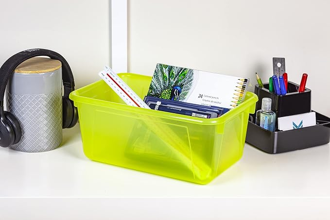Storex Small Cubby Bins – Plastic Storage Containers for Classroom with Non-Snap Lid, 12.2 x 7.8 x 5.1 inches, Tint Yellow, 5-Pack (62482U05C) - Image 3