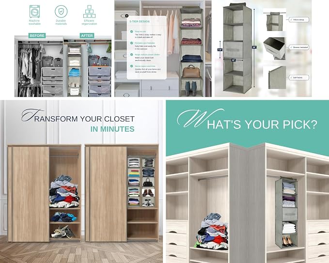 Fabric Closet Organizer, Collapsible Hanging Closet Organizers and Storage - Hanging Closet Organizer with Removable Drawer for Travel, Home Organization Shelves and Dorm Storage Room Essentials - Image 7