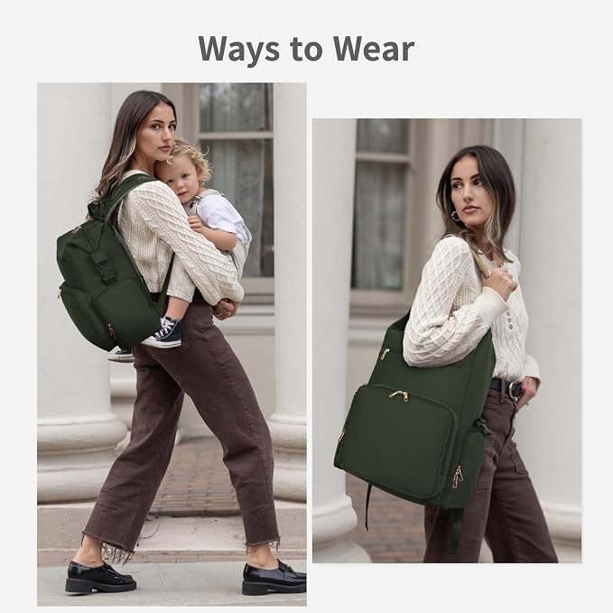 CEI-CEI Neoprene Diaper Bag Backpack with Insulated Pockets, Large Newborn Baby Maternity Bags Travel Tote with Changing Pad (Army Green) - Image 3