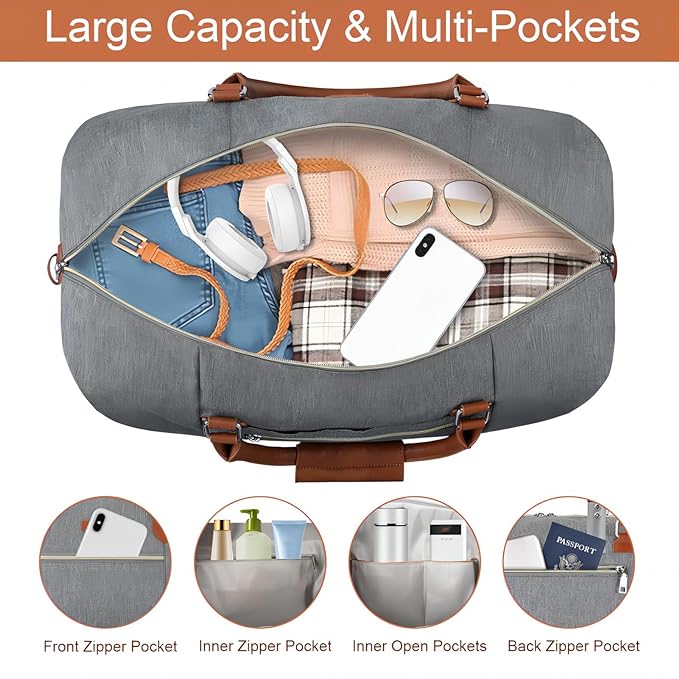 ITIEZY Weekender Bag for Women 21.5" Travel Duffel Large Carry On Bag 3PCS | Nylon Duffel Bag with Waterproof Shoe Compartment, Crossbody Bag and Toiletry Bag, Travel Weekend Hospital Overnight Gym Bag - Image 4