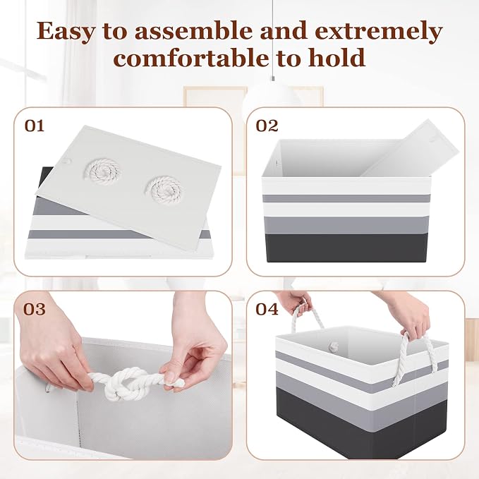 Storage Bins 8-Pack, Foldable Storage Baskets for Organizing Toys, Books, Shelves, Closet, Large Storage Box with Rope Handles, Sturdy Organizer Bins,Gradient Grey - Image 4
