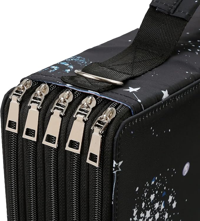 480 Slots Pencil Case, 5-Layer Organizer with Shoulder Strap | 5-layer twill oxford case with 480 elastic slots, carry handle, removable strap, and outer pocket for phone or keys. - Image 4